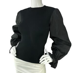 Anthropologie Womens Size S Top Crew Neck Long Puff Sleeve Rib Knit Black